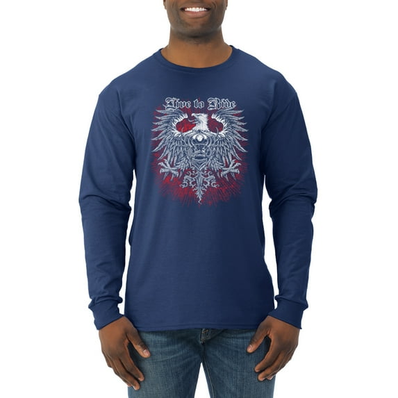 Wild Bobby, Live To Ride Motto Motorcylce Club Cars and Trucks Mens Long Sleeve Shirt, Navy, Small