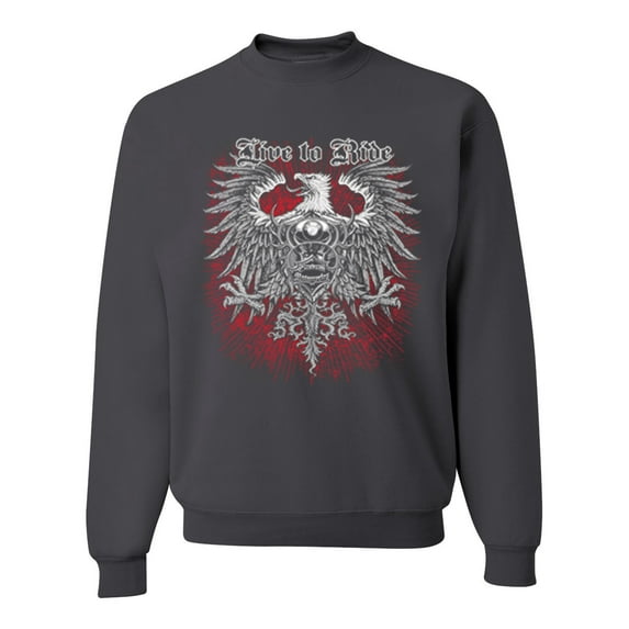 Wild Bobby, Live To Ride Motto Motorcylce Club Cars and Trucks Unisex Crewneck Graphic Sweatshirt, Charcoal, 3XL