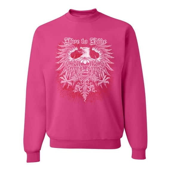 Wild Bobby, Live To Ride Motto Motorcylce Club Cars and Trucks Unisex Crewneck Graphic Sweatshirt, Fuschia, Medium
