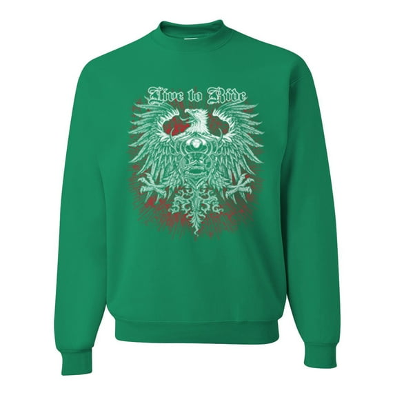Wild Bobby, Live To Ride Motto Motorcylce Club Cars and Trucks Unisex Crewneck Graphic Sweatshirt, Kelly, 2XL