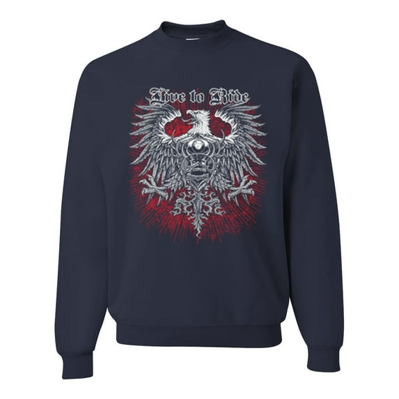Wild Bobby, Live To Ride Motto Motorcylce Club Cars and Trucks Unisex Crewneck Graphic Sweatshirt, Navy, Large