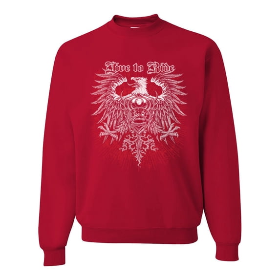 Wild Bobby, Live To Ride Motto Motorcylce Club Cars and Trucks Unisex Crewneck Graphic Sweatshirt, Red, X-Large