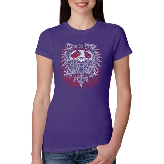 Live To Ride Motto Motorcylce Club Cars and Trucks Womens Slim Fit Junior Tee, Purple Rush, 2XL
