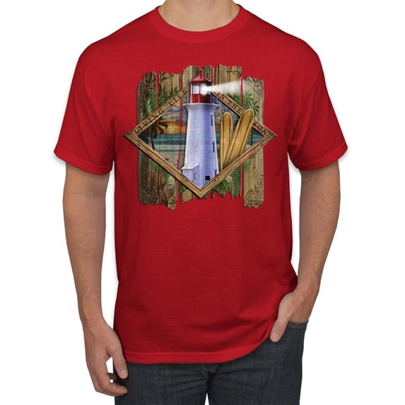 Wild Bobby, Living Life In The Sun Surfboards Sunsets Lighthouse Pop Culture Men's Graphic T-Shirt, Red, 3XL