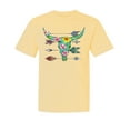 thumbnail image 1 of Wild Bobby,Long Horn Cow Skull Floral Mosaic, Streetwear, Garment-Dyed Washed Look Short Sleeve T-Shirt, Banana, Small, 1 of 3