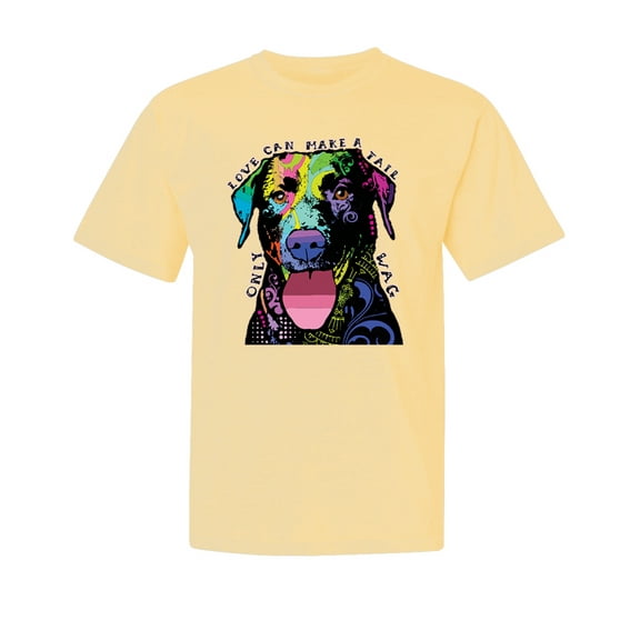 Wild Bobby,Love Can Make a Tail Wag Pitbull Dog Lover Garment-Dyed Washed Look Short Sleeve Tees, Banana, Large