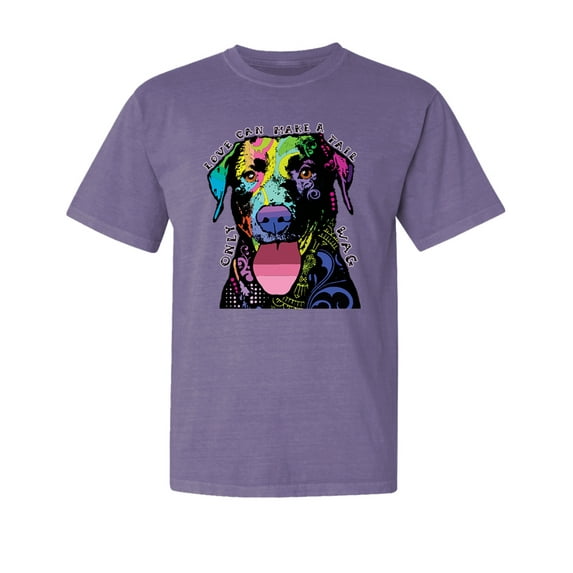 Wild Bobby,Love Can Make a Tail Wag Pitbull Dog Lover Garment-Dyed Washed Look Short Sleeve Tees, Purple, Small