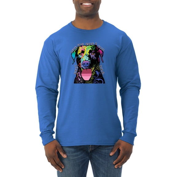 Wild Bobby, Love Can Make a Tail Wag Pitbull Dog Lover Mens Long Sleeve Shirt, Royal, X-Large