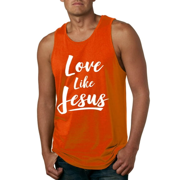 Wild Bobby Love Like Jesus Inspirational/Christian Men Graphic Tank Top, Orange, XX-Large