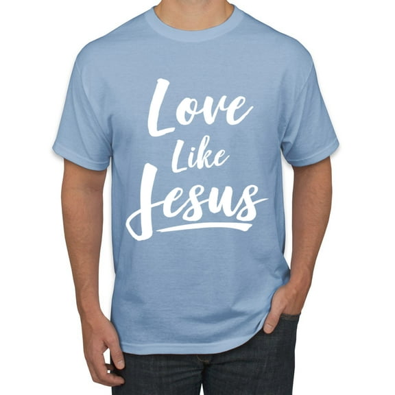 Wild Bobby Love Like Jesus Inspirational/Christian Men Graphic Tee, Light Blue, Large
