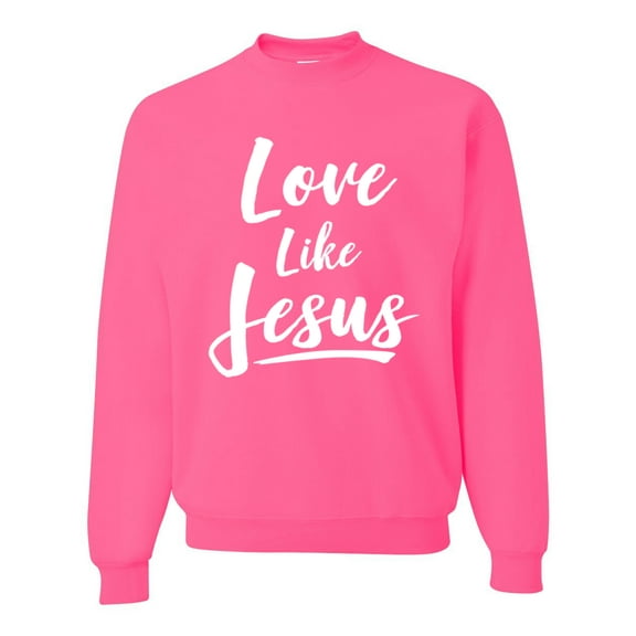 Wild Bobby Love Like Jesus Inspirational/Christian Unisex Crewneck Graphic Sweatshirt, Neon Pink, X-Large