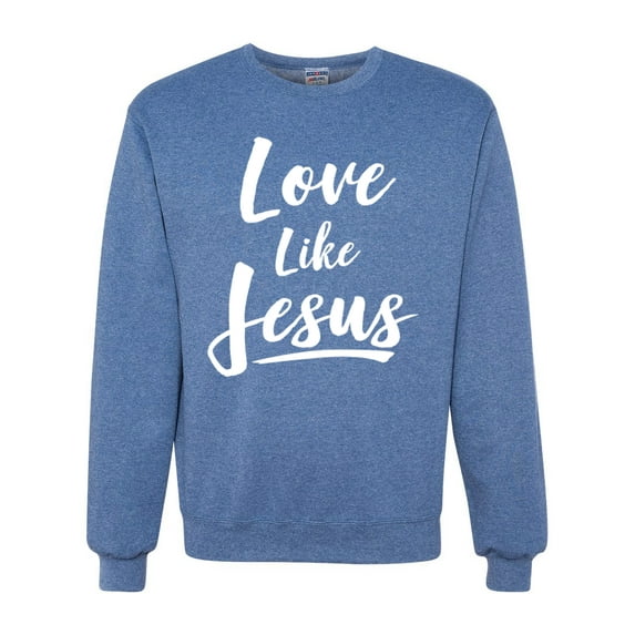 Wild Bobby Love Like Jesus Inspirational/Christian Unisex Crewneck Graphic Sweatshirt, Vintage Heather Blue, X-Large