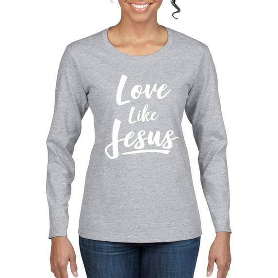 Wild Bobby Love Like Jesus Inspirational/Christian Women Graphic Long Sleeve Tee, Heather Grey, Small
