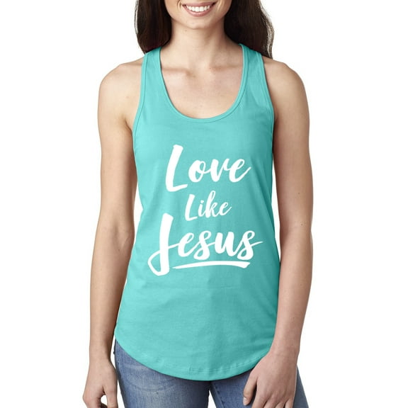 Wild Bobby Love Like Jesus Inspirational/Christian Women Racerback Tank Top, Tahiti Blue, Large