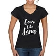 thumbnail image 1 of Wild Bobby Love Like Jesus Inspirational/Christian Women Standard V-Neck Tee, Black, Small, 1 of 5