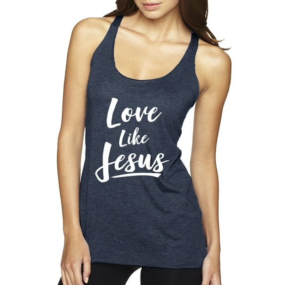 Wild Bobby Love Like Jesus Inspirational/Christian Women Tri-Blend Racerback Tank Top, Vintage Navy, Medium