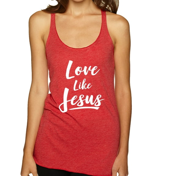 Wild Bobby Love Like Jesus Inspirational/Christian Women Tri-Blend Racerback Tank Top, Vintage Red, Small