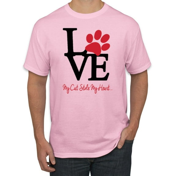 Wild Bobby, Love My Cat Stole My Heart Red Footprints Animal Lover Men's Graphic T-Shirt, Light Pink, X-Large