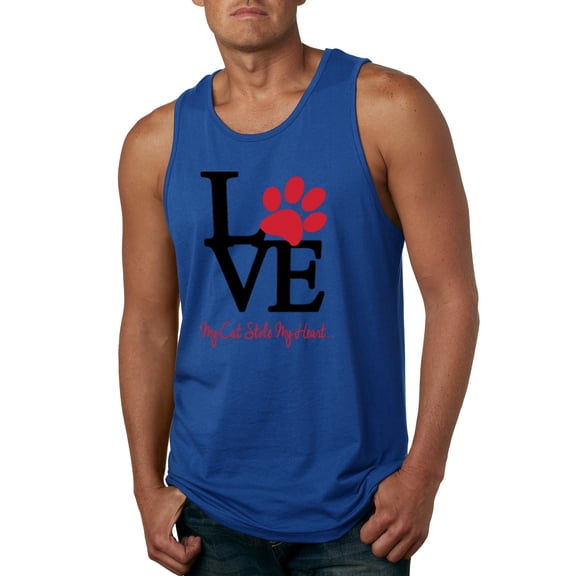 Wild Bobby, Love My Cat Stole My Heart Red Footprints Animal Lover Mens Graphic Tank Top, Royal, Large