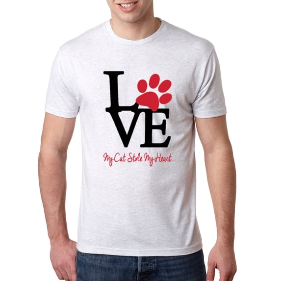 Wild Bobby, Love My Cat Stole My Heart Red Footprints Animal Lover Mens Premium Tri Blend T-Shirt, Heather White, Medium