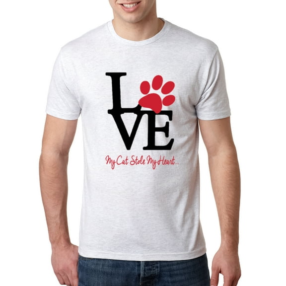 Wild Bobby, Love My Cat Stole My Heart Red Footprints Animal Lover Mens Premium Tri Blend T-Shirt, Heather White, Small