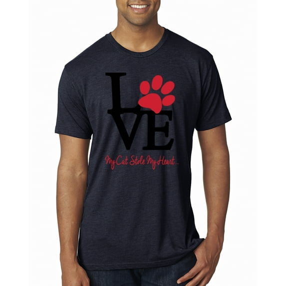 Wild Bobby, Love My Cat Stole My Heart Red Footprints Animal Lover Mens Premium Tri Blend T-Shirt, Vintage Navy, Large