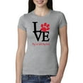 thumbnail image 1 of Love My Cat Stole My Heart Red Footprints Animal Lover Womens Slim Fit Junior Tee, Heather Grey, Small, 1 of 3