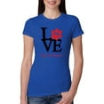 thumbnail image 1 of Love My Cat Stole My Heart Red Footprints Animal Lover Womens Slim Fit Junior Tee, Royal, Large, 1 of 3