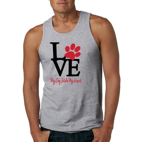 Wild Bobby, Love My Dog Stole My Heart Red Pawprints Pop Culture Mens Graphic Tank Top, Heather Grey, Small