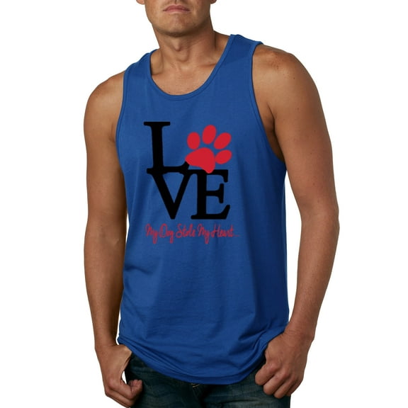 Wild Bobby, Love My Dog Stole My Heart Red Pawprints Pop Culture Mens Graphic Tank Top, Royal, 2XL
