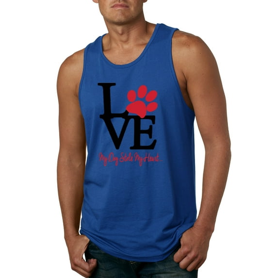Wild Bobby, Love My Dog Stole My Heart Red Pawprints Pop Culture Mens Graphic Tank Top, Royal, X-Large
