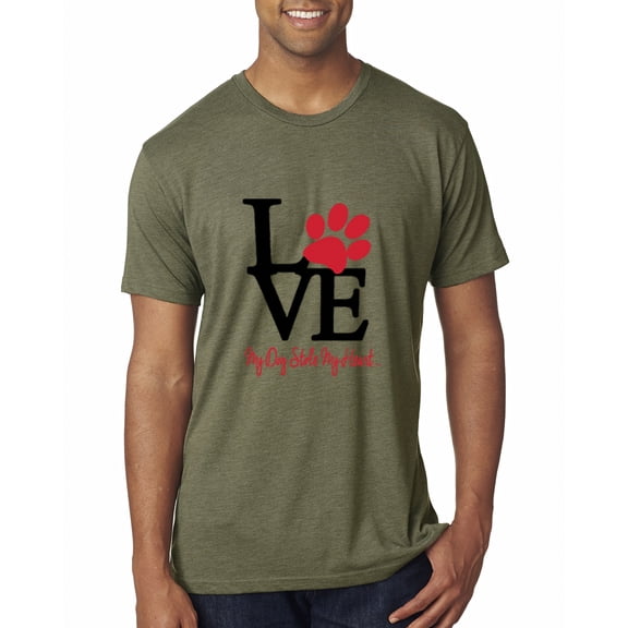 Wild Bobby, Love My Dog Stole My Heart Red Pawprints Pop Culture Mens Premium Tri Blend T-Shirt, Military Green, Small