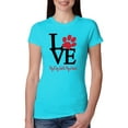 thumbnail image 1 of Wild Bobby, Love My Dog Stole My Heart Red Pawprints Pop Culture Womens Slim Fit Junior Tee, Tahiti Blue, Large, 1 of 3