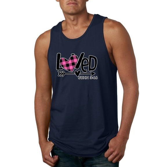 Wild Bobby, Loved John 3:16 Inspirational/Christian Men Graphic Tank Top, Navy, Small