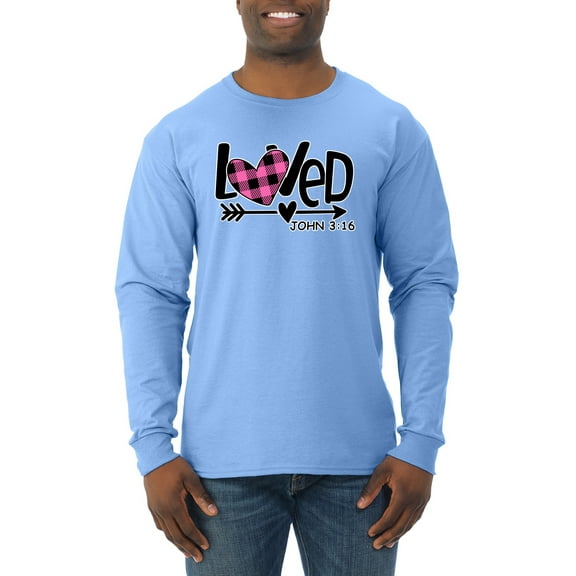 Wild Bobby, Loved John 3:16 Inspirational/Christian Men Long Sleeve Shirt, Light Blue, Large