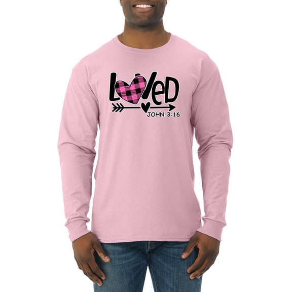 Wild Bobby, Loved John 3:16 Inspirational/Christian Men Long Sleeve Shirt, Light Pink, Small