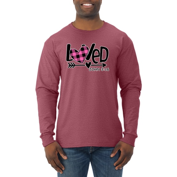 Wild Bobby, Loved John 3:16 Inspirational/Christian Men Long Sleeve Shirt, Vintage Heather Red, Medium