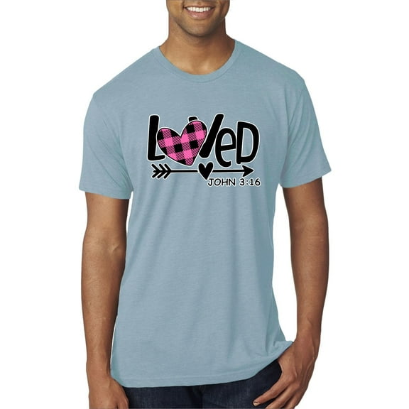 Wild Bobby, Loved John 3:16 Inspirational/Christian Men Premium Tri Blend Tee, Denim, Medium