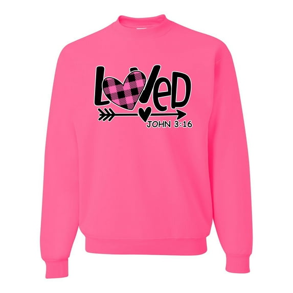 Wild Bobby, Loved John 3:16 Inspirational/Christian Unisex Crewneck Graphic Sweatshirt, Neon Pink, Medium