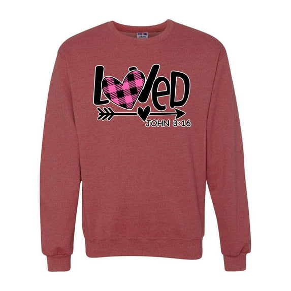 Wild Bobby, Loved John 3:16 Inspirational/Christian Unisex Crewneck Graphic Sweatshirt, Vintage Heather Red, Small