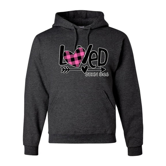 Wild Bobby, Loved John 3:16 Inspirational/Christian Unisex Graphic Hoodie Sweatshirt, Heather Black, Large