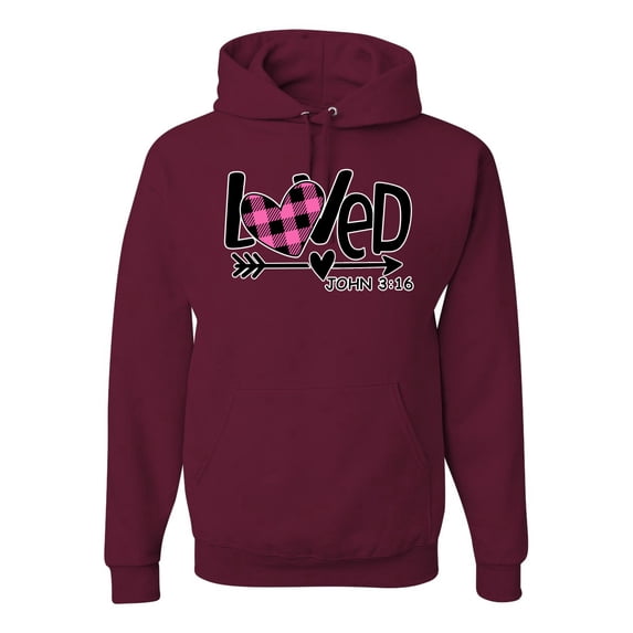 Wild Bobby, Loved John 3:16 Inspirational/Christian Unisex Graphic Hoodie Sweatshirt, Maroon, Medium