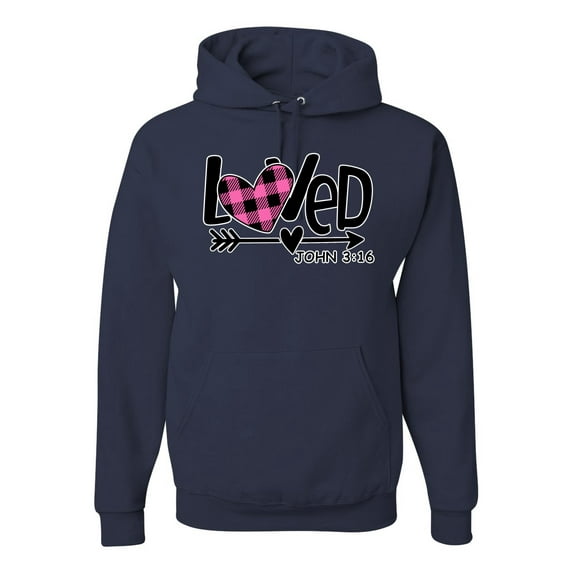 Wild Bobby, Loved John 3:16 Inspirational/Christian Unisex Graphic Hoodie Sweatshirt, Navy, X-Large