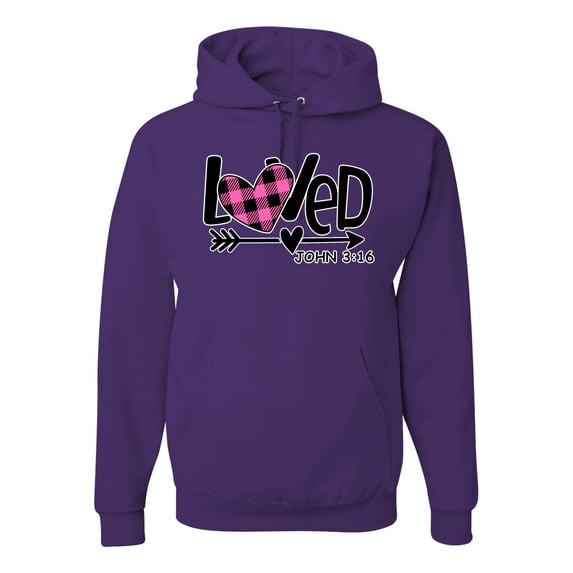 Wild Bobby, Loved John 3:16 Inspirational/Christian Unisex Graphic Hoodie Sweatshirt, Purple, XX-Large
