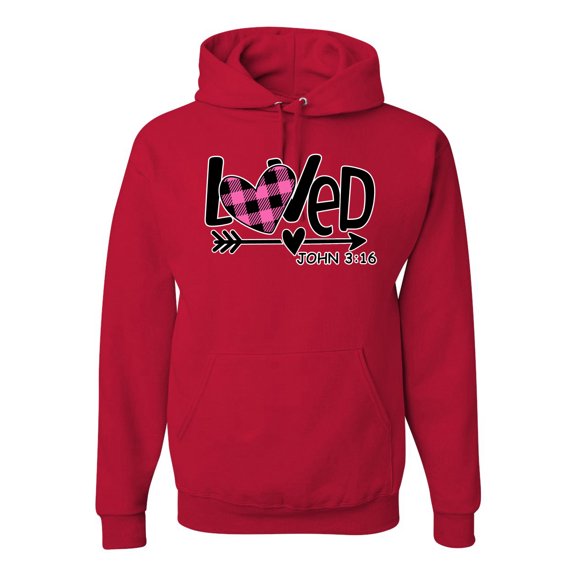 Wild Bobby, Loved John 3:16 Inspirational/Christian Unisex Graphic Hoodie Sweatshirt, Red, Large