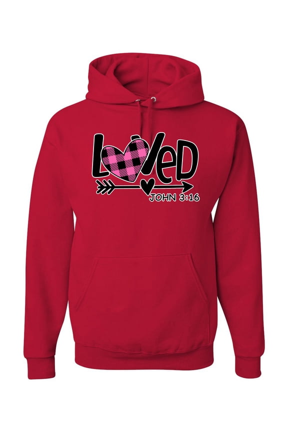, Loved John 3:16 Inspirational/Christian Unisex Graphic Hoodie Sweatshirt, Red, Large