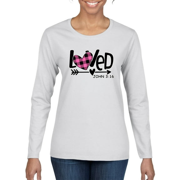 Wild Bobby Loved John 3:16 Inspirational/Christian Women Graphic Long Sleeve Tee, White, X-Large