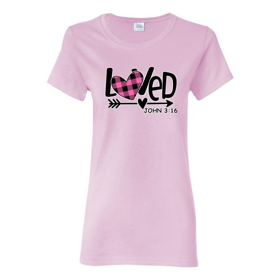 Wild Bobby Loved John 3:16 Inspirational/Christian Women Graphic Tee, Light Pink, Small