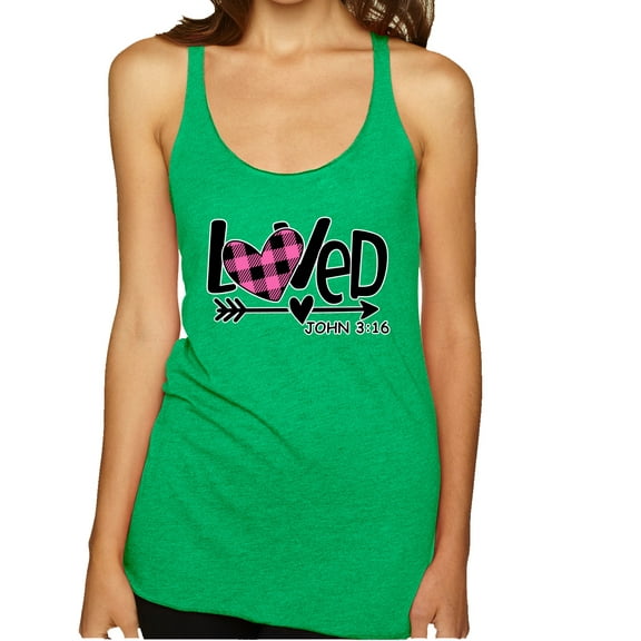 Wild Bobby Loved John 3:16 Inspirational/Christian Women Tri-Blend Racerback Tank Top, Envy, Small