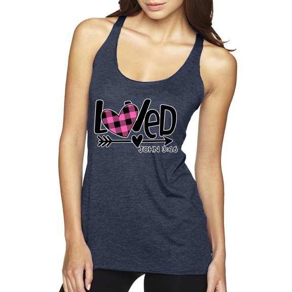 Wild Bobby Loved John 3:16 Inspirational/Christian Women Tri-Blend Racerback Tank Top, Vintage Navy, Medium